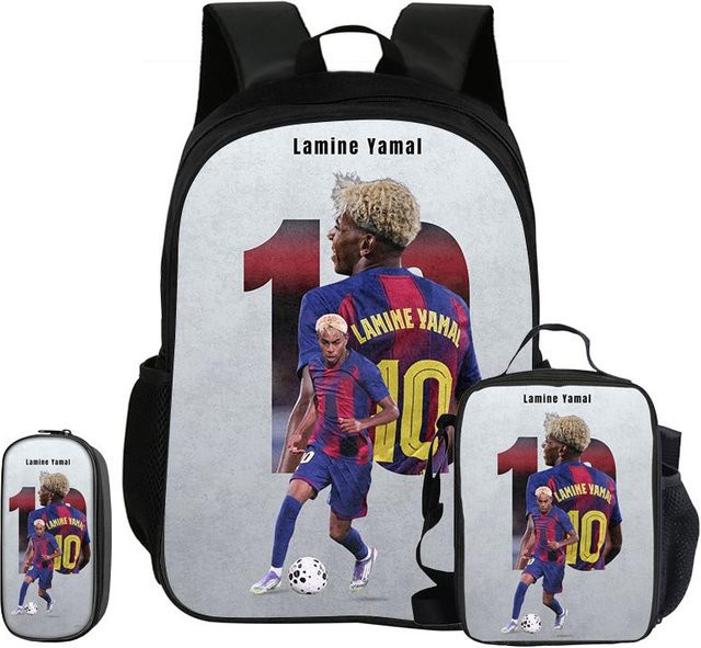 Fancy Style Studio Kinderrucksack Set L-Lamin Yamal Fußballstar mit Federmäppchen, Tasche und Brotdose, mehrfarbig - Bild 1
