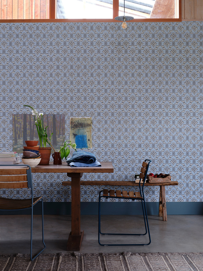 Farrow & Ball Tapete mit abstraktem Floral-Design in Blau - Bild 1