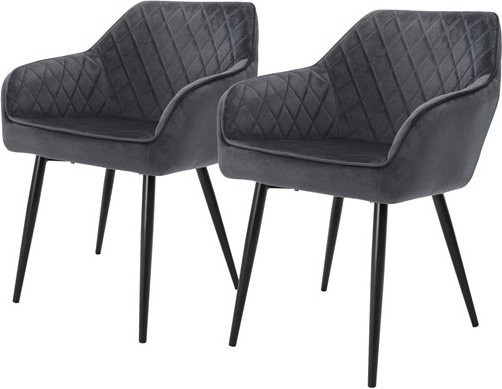 ML-Design 2er Set Esszimmerstühle mit Armlehnen in Anthrazit aus Samt mit Rauten Steppung und lackierten Stahlbeinen - Bild 1