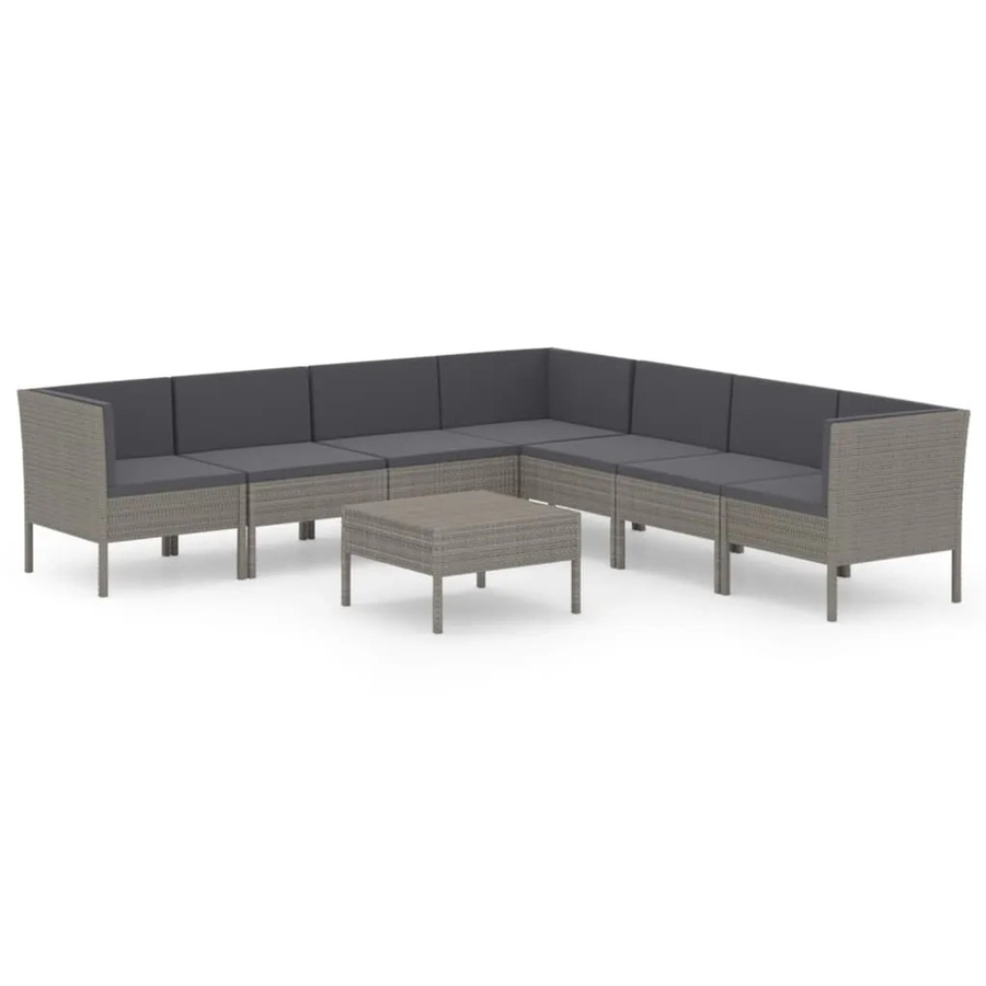 vidaXL 8-tlg Garten-Lounge-Set aus Poly Rattan in Grau/Anthrazit mit Auflagen und modernem Design - Bild 2