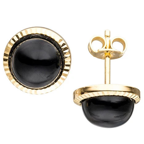 Colfem Ohrstecker 333 Gelbgold, Onyx schwarz, Unisex - Bild 1