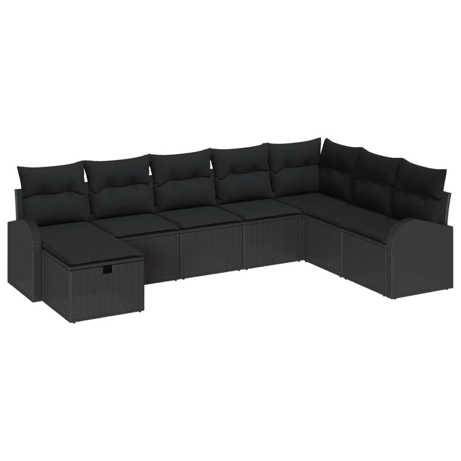 vidaXL Garten-Sofa-Set aus Polyrattan in Schwarz, 8-teiliges Lounge-Set mit Kissen und Stauraumfunktion - Bild 2