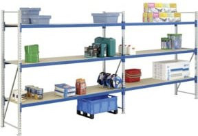 Bito Weitspannregal Set F2 Grundfeld mit 3 Ebenen in Enzianblau, H: 200 cm, B: 135 cm, T: 110 cm - Bild 1