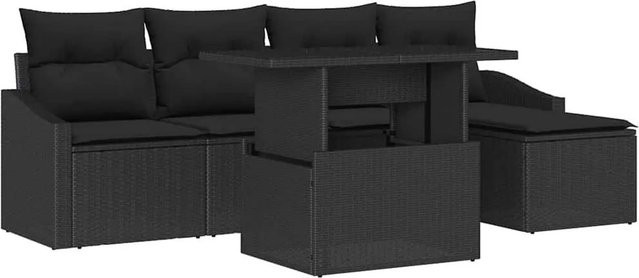 vidaXL Garten-Sofa-Set mit Kissen, 6-teilig, Schwarz - Bild 1
