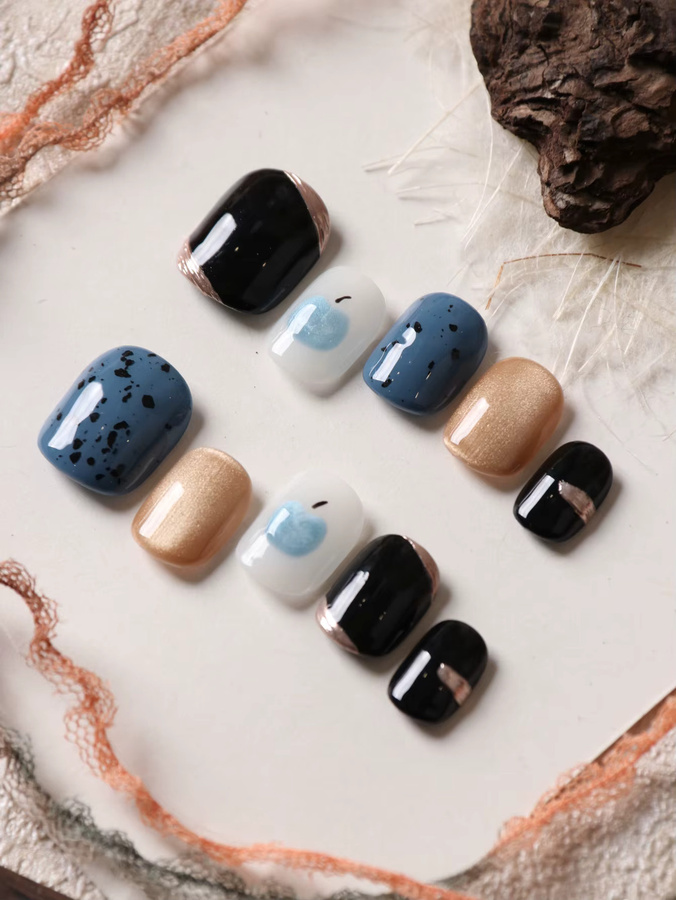 XEERCOOU Künstliche Nägel, Schwarz Blau Apfelweiß, Glänzend, 10 Stück - Bild 2