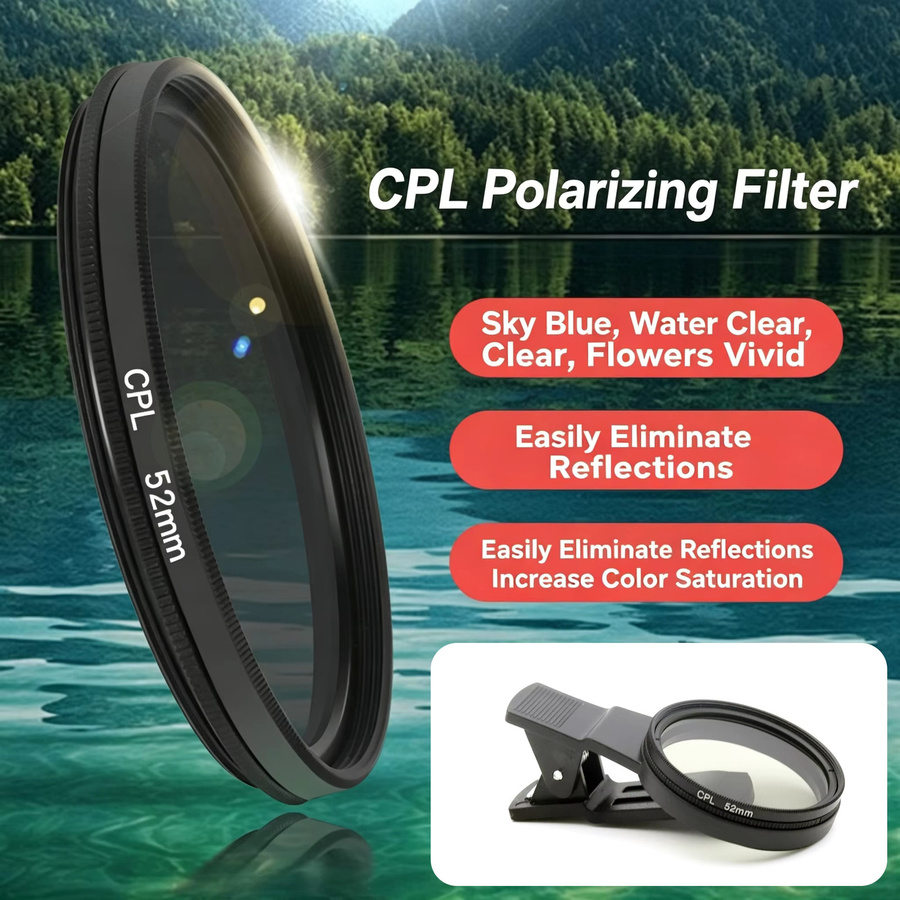 OBKEY CPL Polarisations-Filter Set für iPhone und Smartphone, 52mm kreisförmiges Glas-Objektiv zur Reflexionsvermeidung, Schwarz - Bild 2