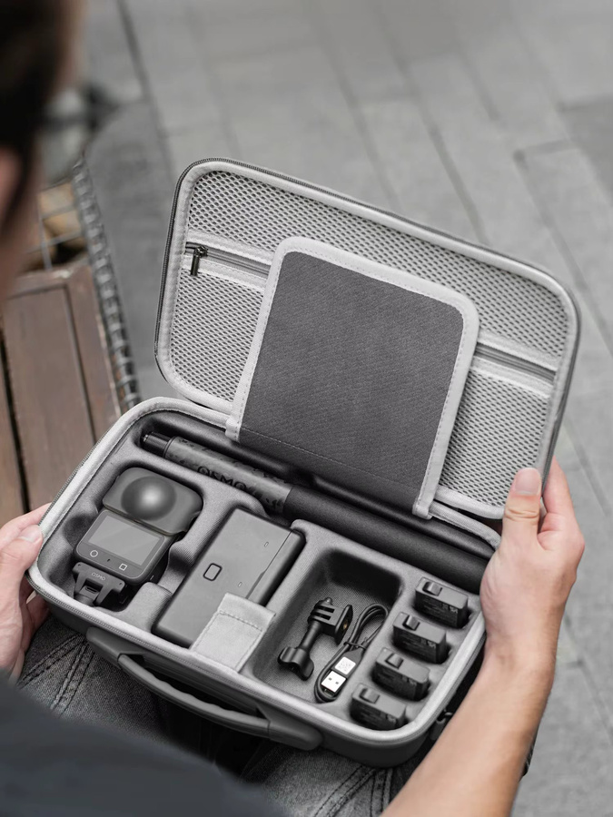 DJI Osmo 360 Kamera Tasche aus PU-Leder in Grau mit anpassbaren Fächern und Schultergurt - Bild 6