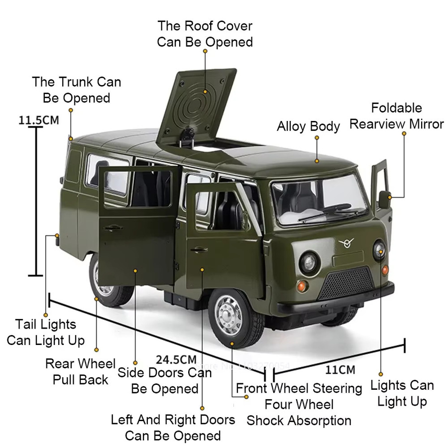 MAKEDA UAZ Traveler Hunter Diecast Modell, 1:18, Metall, Grün, mit Licht und Sound - Bild 4