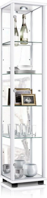 K-Möbel Glasvitrine stehend in Weiss mit LED-Beleuchtung, Spiegel und 4 höhenverstellbaren Glasböden, H x B x T: 176 x 37 x 33 cm - Bild 1