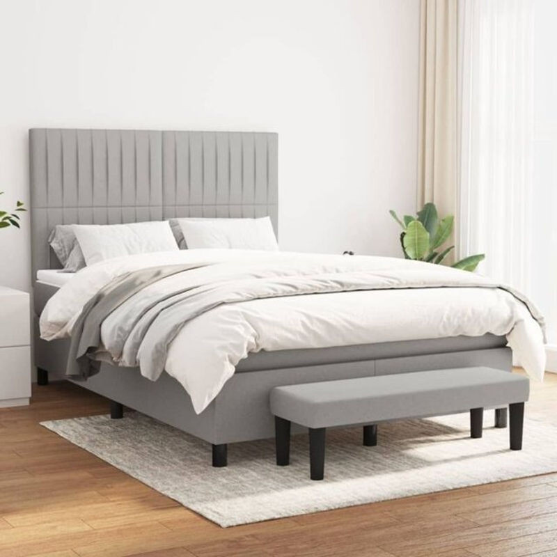 Vidaxl Boxspringbett mit Matratze in Grau aus Stoff, B/T/H: 140 x 190 cm - Bild 1