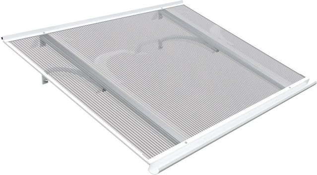 Roro Vordach V132 aus Aluminium und Stegglas in Weiß, B/T/H: 120 x 84 x 33,5 cm - Bild 1
