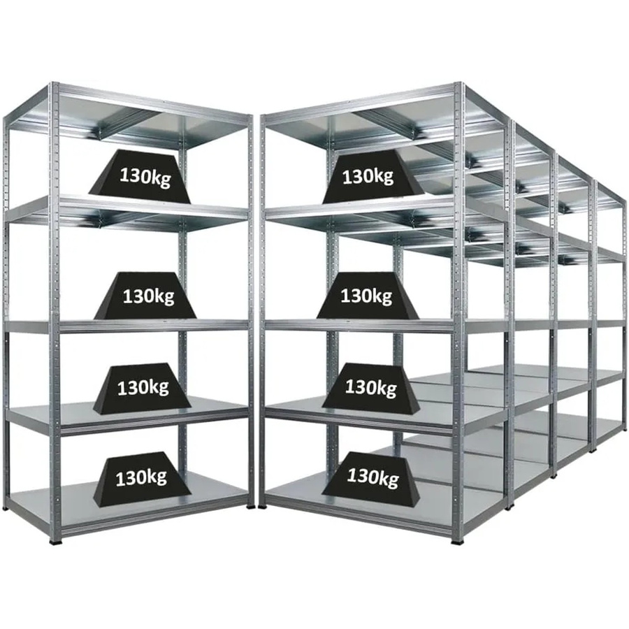 PROREGAL 5er Set Schwerlastregal Steel Eagle aus verzinktem Stahl, Farbe Silber, H x B x T: 180 x 100 x 60 cm - Bild 2
