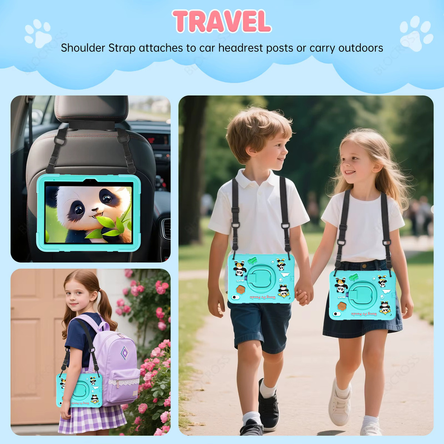 BLOCROSS Stoßfeste Kindersichere Schutzhülle mit Drehständer für iPad 7. 8. 9. 10. Generation (10.2 Zoll) und iPad 11. 12. Generation, Blau und Türkis - Bild 3