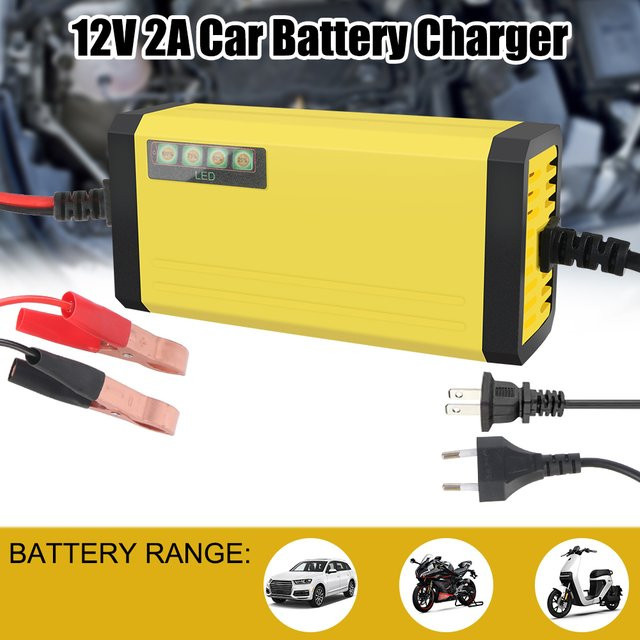 12V 2A Auto Batterie Ladegerät mit Puls-Reparaturfunktion und LED-Anzeige für Blei-Säure-Batterien von PKW und LKW in Gelb - Bild 1