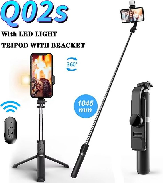 VORTNGLE Bluetooth Selfie-Stick mit Stativ und LED-Fülllicht, faltbares Gimbal-Stativ mit Fernauslöser für iPhone und Xiaomi in Schwarz oder Weiß - Bild 1