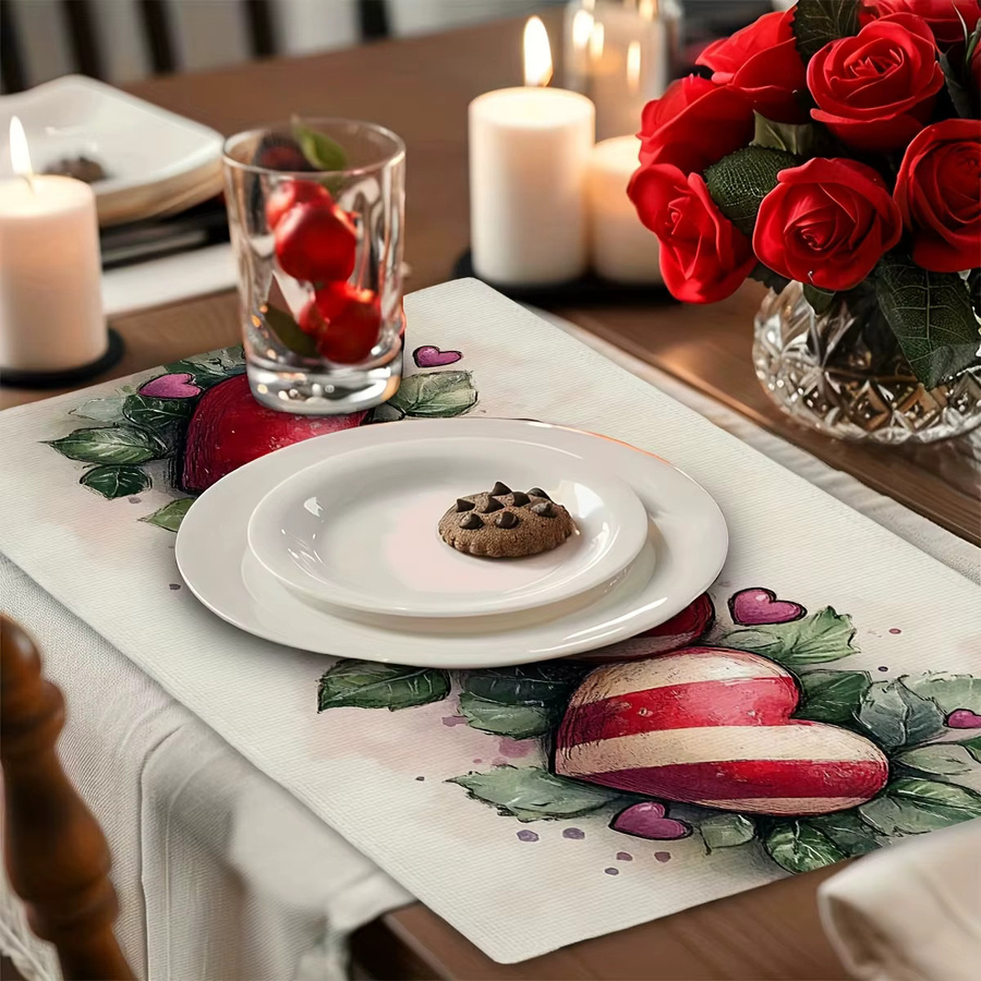 VIKAMA 4-teiliges Tischset Set mit Herz- und Floral-Design in Rosa und Grün, wasserdicht und hitzebeständig - Bild 2