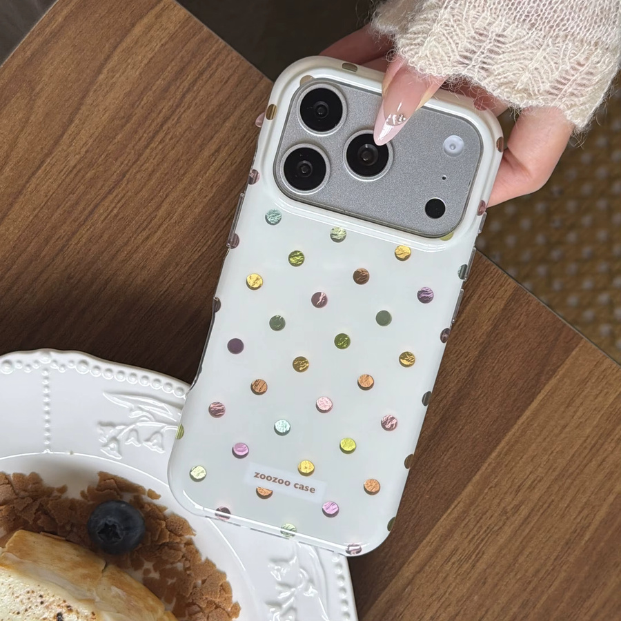 Glänzende iPhone Schutzhülle mit Polka-Dot-Muster und Vergoldung in Beige und Bunt für Apple iPhone 17 16 15 14 Pro Max - Bild 5