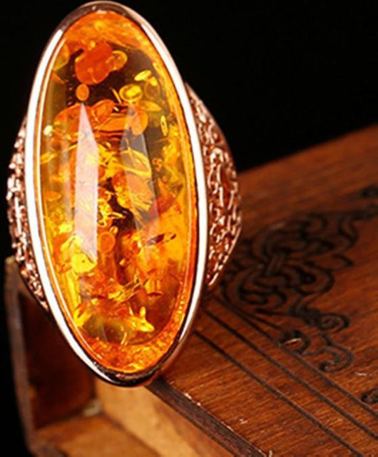 Chenruis Ring, Bernstein, Roségold, braun, Unisex, Größe 11 - Bild 1