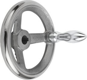 KIPP Handrad DIN 950 aus Grauguss in Silber mit Passbohrung Nut 34H7 und 10mm Bohrung, Durchmesser: 500 mm - Bild 1