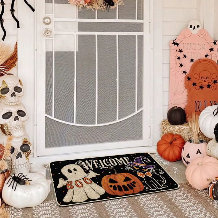 VIKAMA Halloween-Fußmatte mit Geister-Kürbis-Muster, schmutzabweisender Teppich für Eingangsbereich und Flur, B/T: 60 x 40 cm - Bild 4