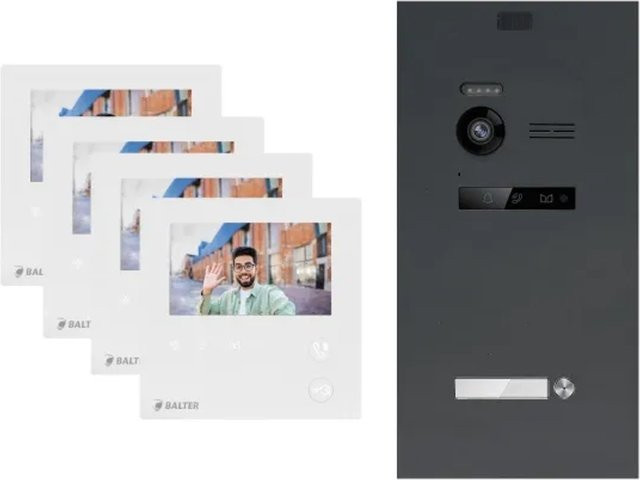Balter Evo Mini Video Türsprechanlage 2-Draht Bus Komplettsystem für 1-Familienhaus mit 4 Monitoren in Anthrazit - Bild 1