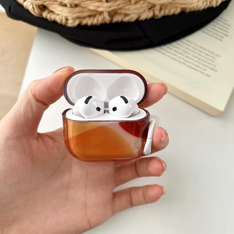 Glänzende Stoßfeste Schutzhülle für Apple AirPods 1 2 3 4 Pro 2 Pro 3 in Orange-Blau Farbblock Farbverlauf mit Haken - Bild 5