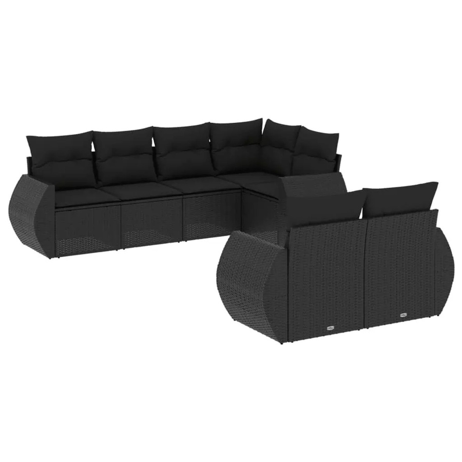 vidaXL 7-teilige Garten-Sofagarnitur in L-Form aus Poly-Rattan mit Kissen in Schwarz - Bild 2