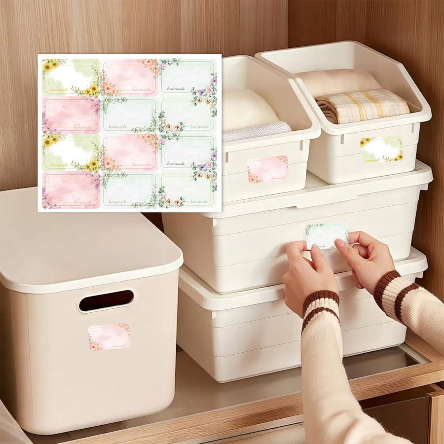 120 Stück selbstklebende Marmeladenetiketten in 6 Blumenstilen, beschreibbare Aufkleber für Glasflaschen und Gläser, B/H: 50 x 30 mm, Mehrfarbig - Bild 2