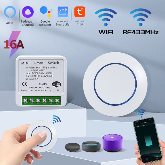GGBEE Smart WiFi Schalter Tuya 433 MHz Drahtlose Fernbedienung Licht Schalter Relais Controller mit Sprachsteuerung für Alexa und Google Assistant in Weiß - Bild 1