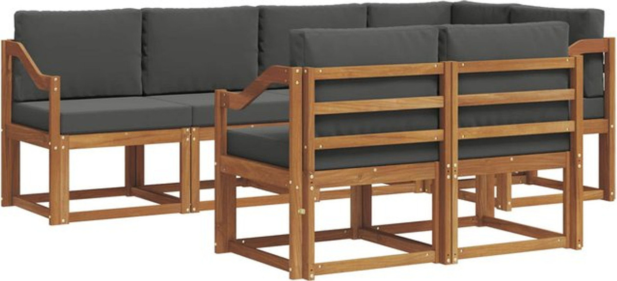 vidaXL Outdoor-Sofagarnitur aus Akazie mit 7-teiligem Set und Kissen in Natur und Anthrazit - Bild 1