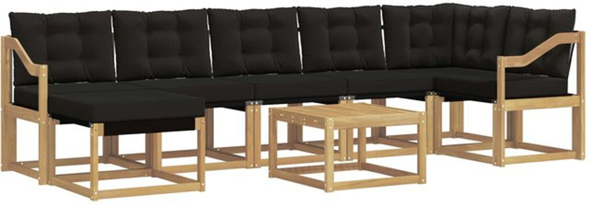vidaXL Outdoor-Sofagarnitur aus Akazie mit 8-teiligem Set und Kissen in Weiß, Schwarz und Braun - Bild 1