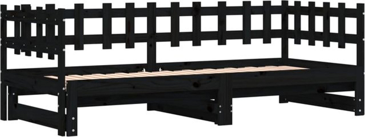 Ausziehbares Tagesbett aus Massivholz Kiefer im Landhausstil von Vidaxl, Schwarz, B/T: 180 x 200 cm (2x 90 x 200 cm) - Bild 1
