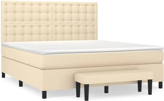 vidaXL Boxspringbett Hybrid mit Matratze und Kopfteil in Creme, B/T/H: 160 x 200 x 128 cm - Bild 1