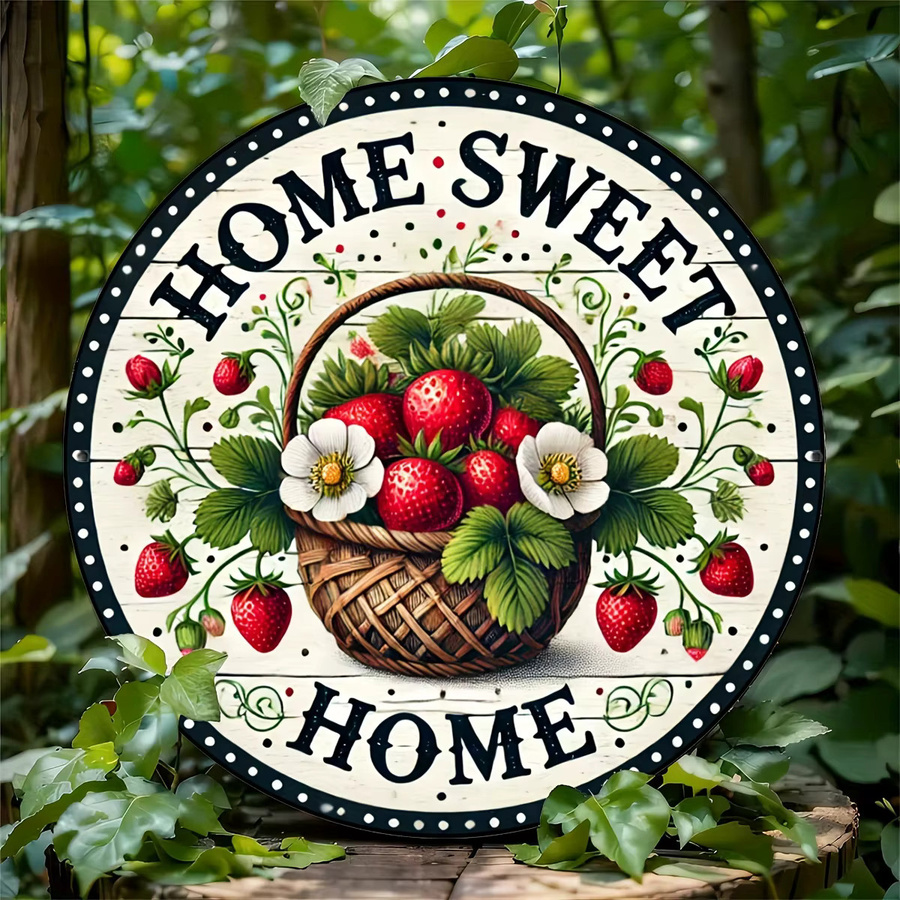 Rundes Erdbeerschild Potdemiel im Retro-Stil als Türbehang mit floralem Design, Durchmesser: 20 cm - Bild 5