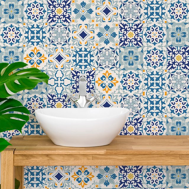 Selbstklebende Marokkanische Vintage-Fliesenaufkleber mit Blumenmuster aus Vinyl für Küche und Badezimmer - Bild 1