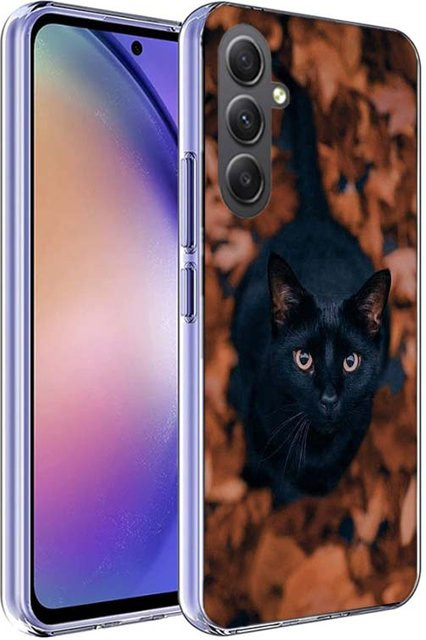 Handyhülle mit Herbst-Ahornblatt und Schwarzer Katze für Samsung Galaxy A-Serie in Schwarz und Multicolour - Bild 1