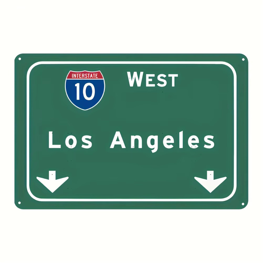 Hello Young Vintage Los Angeles Interstate West Retro Blechschild aus Metall in Grün, Wanddekoration B: 50,8 cm, H: 20,0 cm, T: 20,0 cm - Bild 4