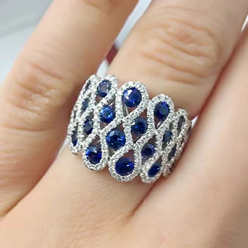 Huitan Ring Damen, Silber, Zirkonia, blau/weiß - Bild 3