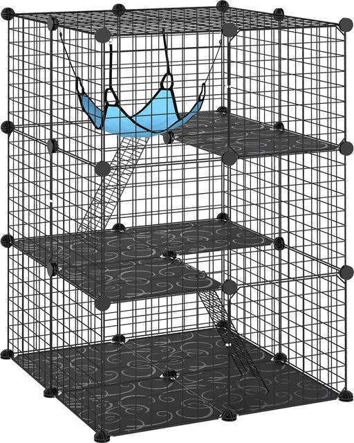 PawHut Indoor Katzenkäfig aus Stahl in Schwarz, 3-stöckiges Katzengehege mit 3 Türen, Leitern, Hängematte und Plattform für Kätzchen - Bild 1