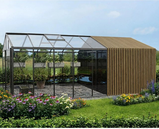 Bloomcabin Gewächshaus Klassik mit integriertem Stauraum und Accoya-Fusion in Schwarz
