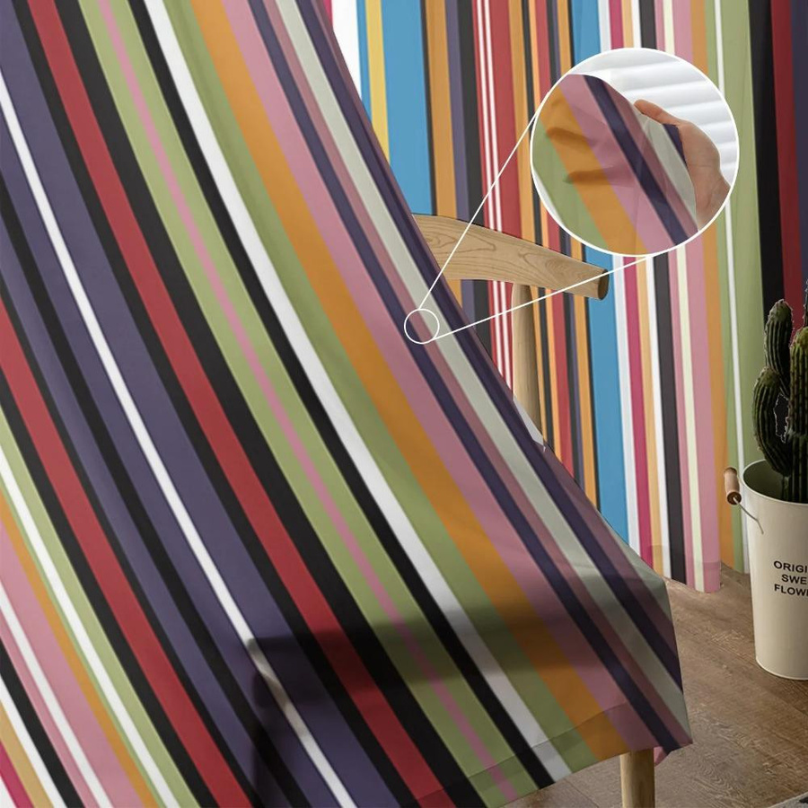 Yiran Furniture Regenbogen Vorhang mit geometrischen Streifen aus transparentem Tüll und Organza, B: 135 cm, H: 137 cm - Bild 2