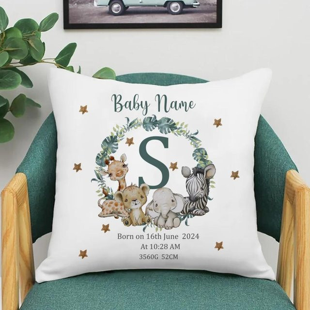Personalisierter Kissenbezug mit Safari-Tier und Namen von JMG Clothing, Farbe Weiß, B/T: 50 x 50 cm - Bild 1