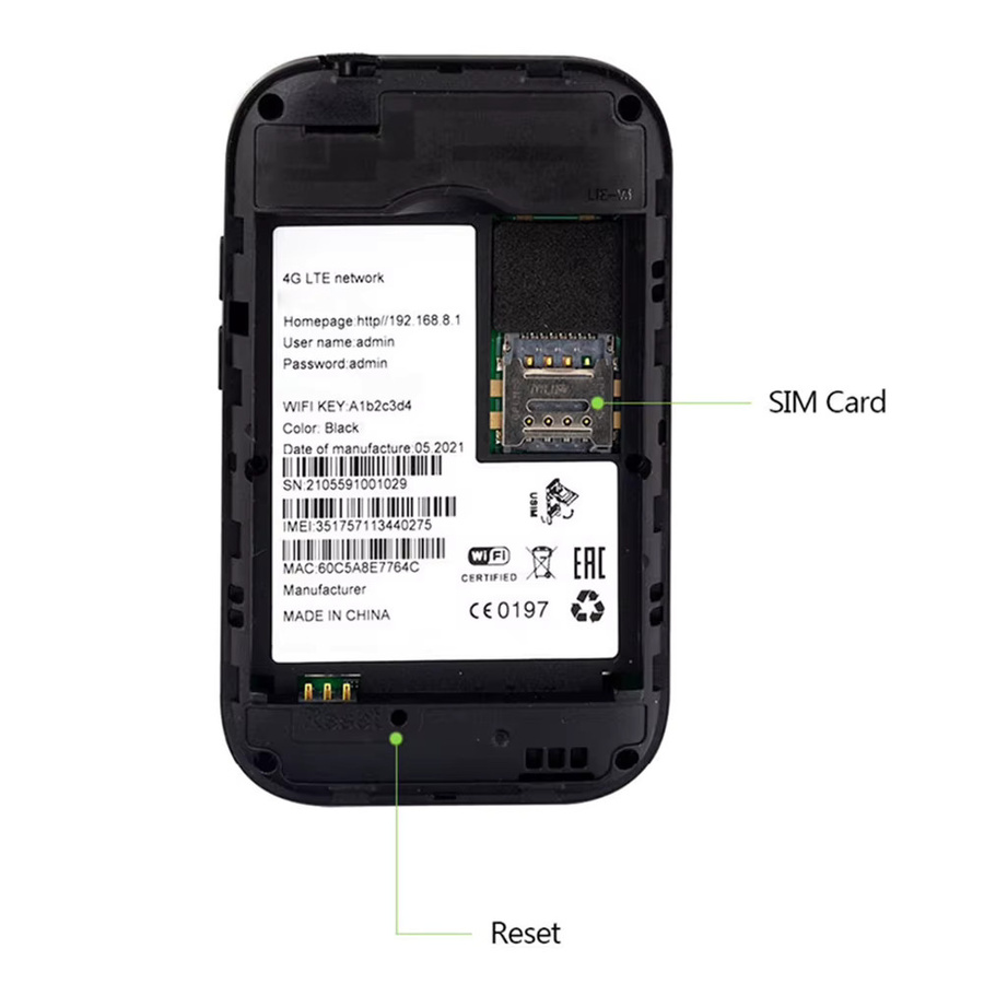 ALLOET MF800B Tragbarer Mini-Taschenrouter mit 4G LTE, 150 Mbit/s WiFi-Hotspot und SIM-Kartensteckplatz, Schwarz, 2100 mAh - Bild 4