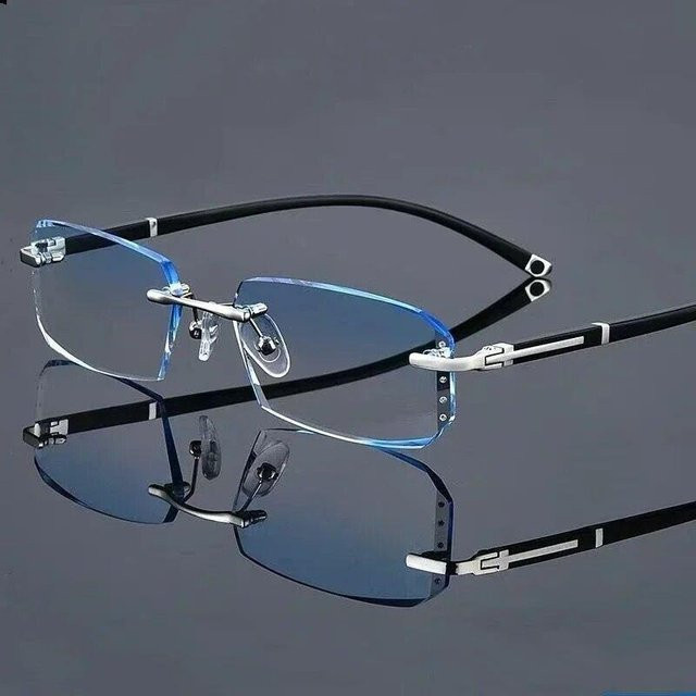 NAPAGE Korrekturbrille, randlos, rechteckig, Metall, grau, Unisex - Bild 1