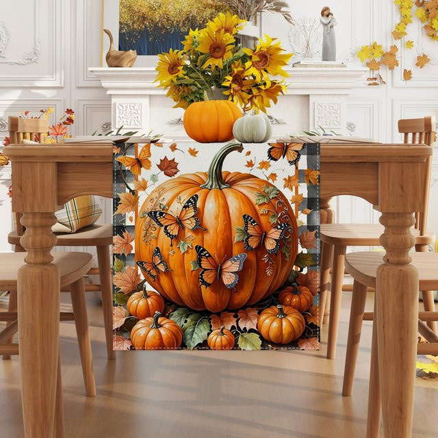 VIKAMA Tischläufer aus Leinen mit Herbstmotiven in Mehrfarbig, B/H: 133 x 33 cm - Bild 1