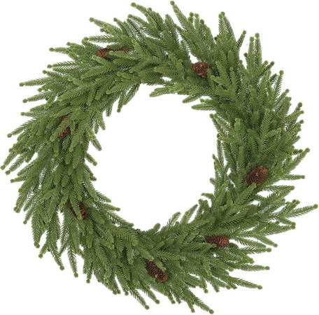HOMCOM Weihnachtskranz in Grün aus Kunststoff und Metall, runder Adventskranz mit Blättern, Durchmesser: 60 cm, Höhe: 15 cm