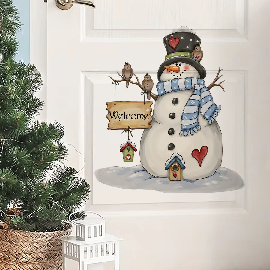BRUP Schneemann-Wandaufkleber mit Schal und Vogelhaus, weihnachtlicher Wandsticker in Mehrfarbig, einfach zu klebender Weihnachtsdekor für Wohnzimmer und Eingangsbereich - Bild 3