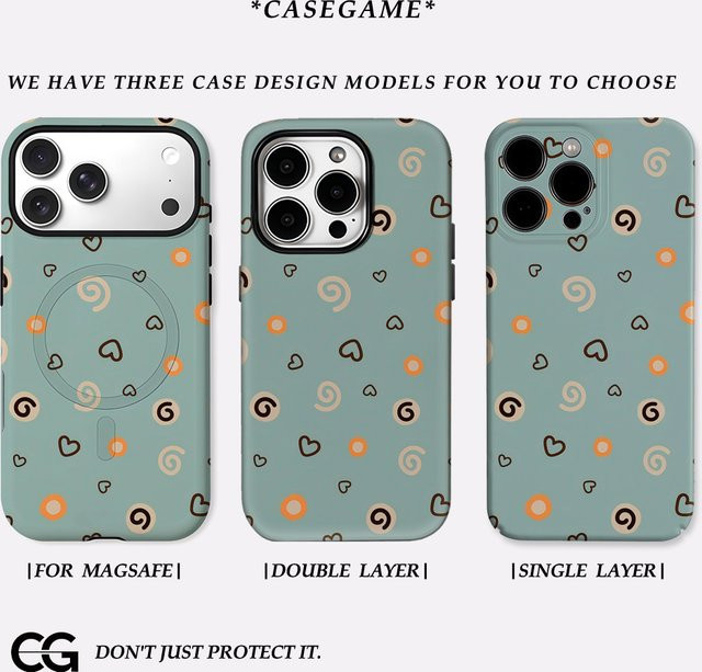 Potdemiel Handyhülle Mint Heart & Swirl für iPhone 17 16 15 14 13 12 11 Pro Max Plus mit doppelschichtiger Rückseite in Grün - Bild 1