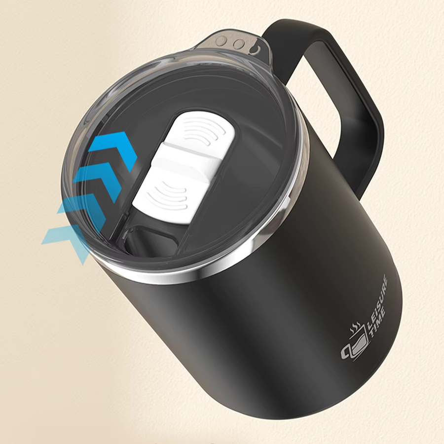 WORTHBUY Isolierte Kaffeetasse aus Edelstahl 304 mit Griff und Deckel, Doppelwandiger Wasserbecher in Schwarz oder Weiß - Bild 5
