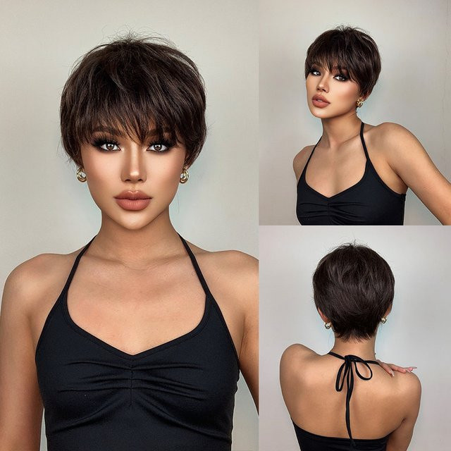 HENRY MARGU Pixie-Perücke, braun, synthetisch, Damen - Bild 1